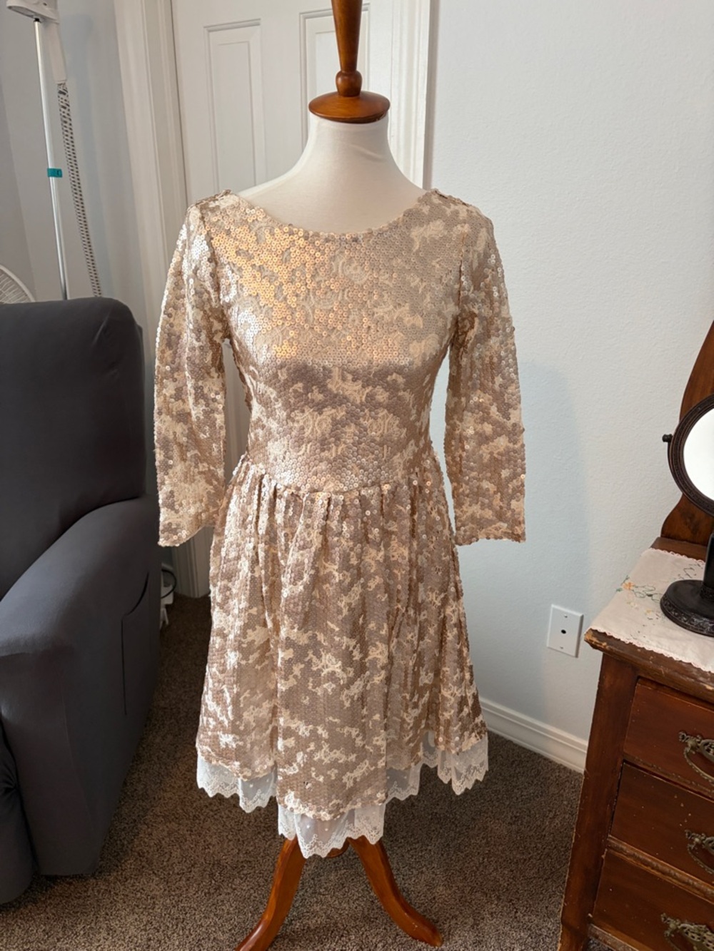 GB Gold and cream Sequin Lace Midi Dress